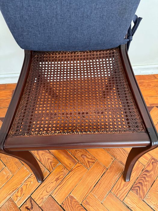 Conjunto 8 cadeiras de sala de jantar, madeira maciça e palhinha | Set of 8 dining chairs, solid wood and cane