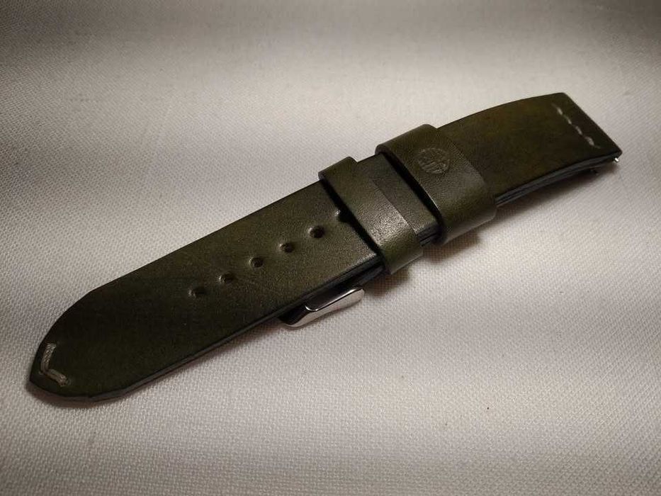 Skórzany pasek do zegarka 20 / 20 mm - skóra juchtowa ,kolor oliwkowy