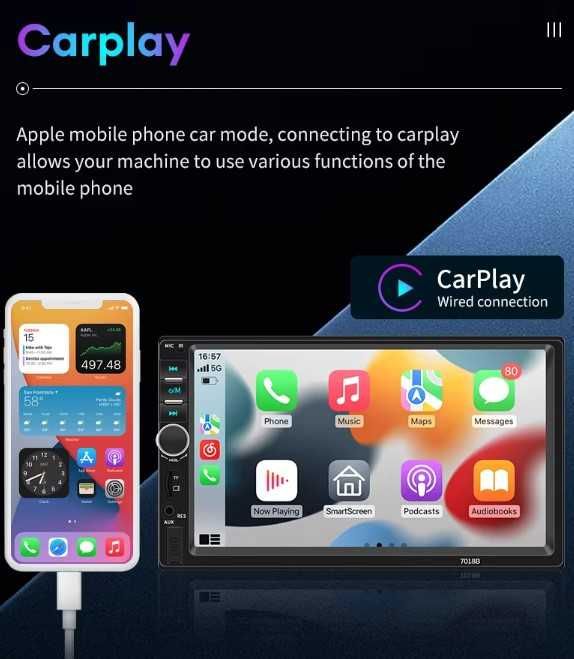 Autorrádio 2din 7" Hd Touch Carplay | Android auto BT Radio FM 50w x4