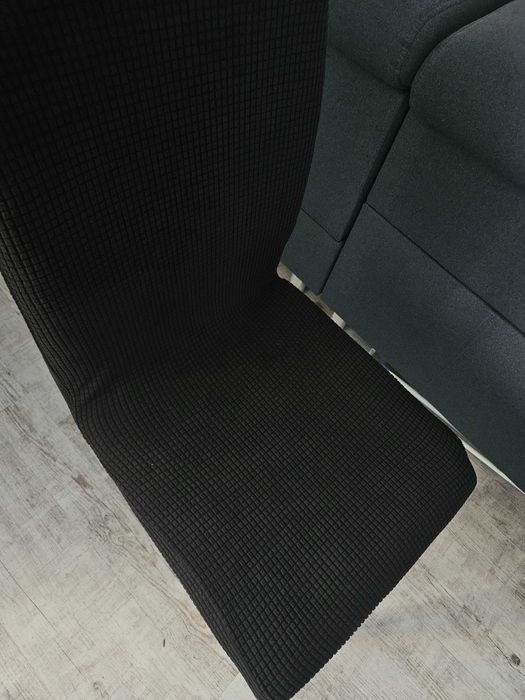 Pokrowce na krzesła komplet czarne żakardowe kratka 4 szt