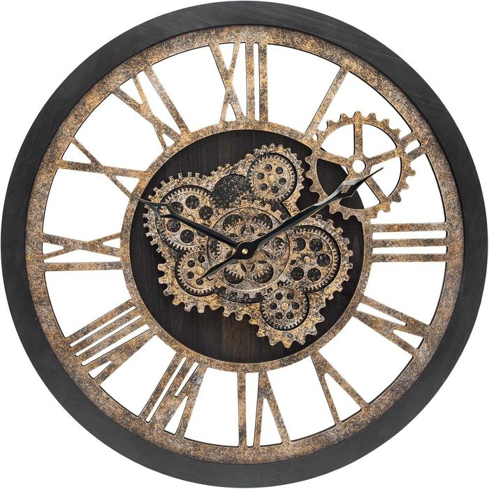 Zegar Ścienny Duży Ruchome Zębatki Vintage Industrialny Retro