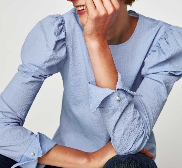 ZARA, Bawełniana bluzka, BUFIASTA , PERELKI M