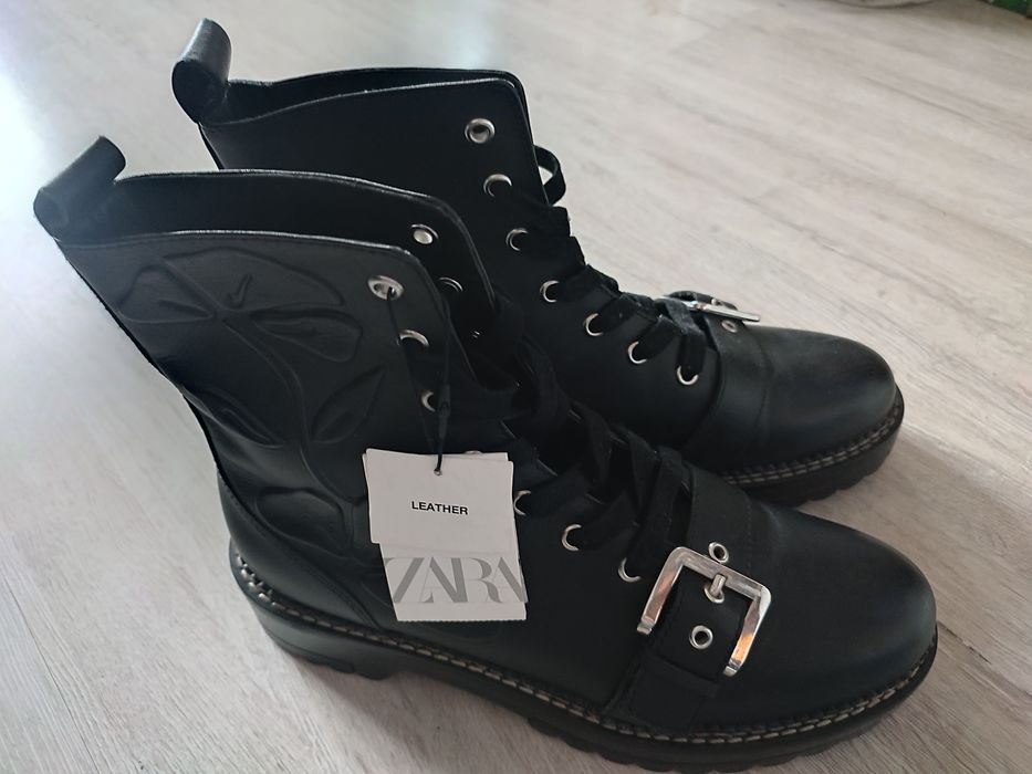 ZARA botki motocyklowe skórzane  nowe