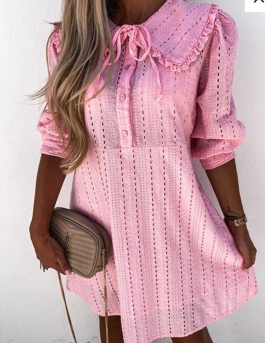 Nowa Sukienka BOHO z kołnierzykiem PINK chicaca