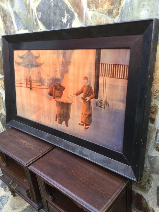 Quadro chinês Pintura em seda do séc XIX Dinastia Qing 121 / 74 cm