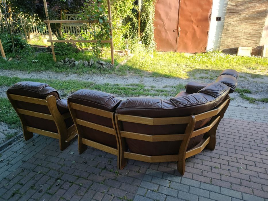 Narożnik  dębowy + skóra, fotel