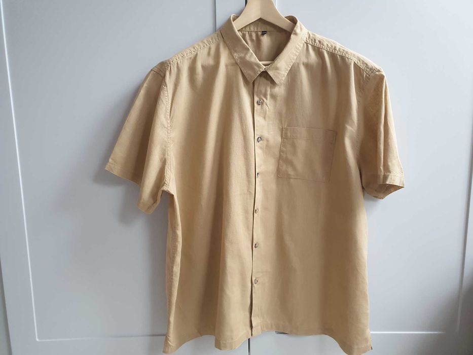 Beżowa lniana koszula 3XL XXXL męska z krótkim rękawem