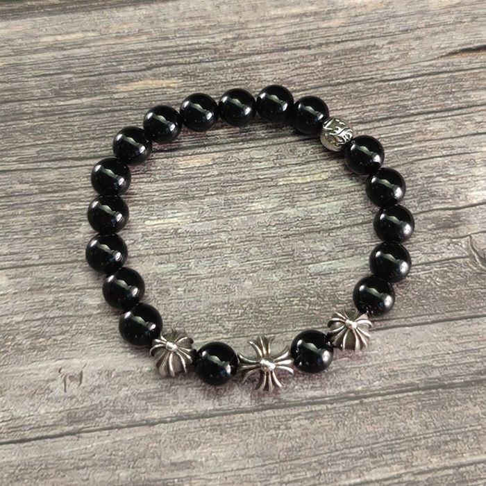 Браслет Chrome Hearts Хром Хартс ,камень обсидиан