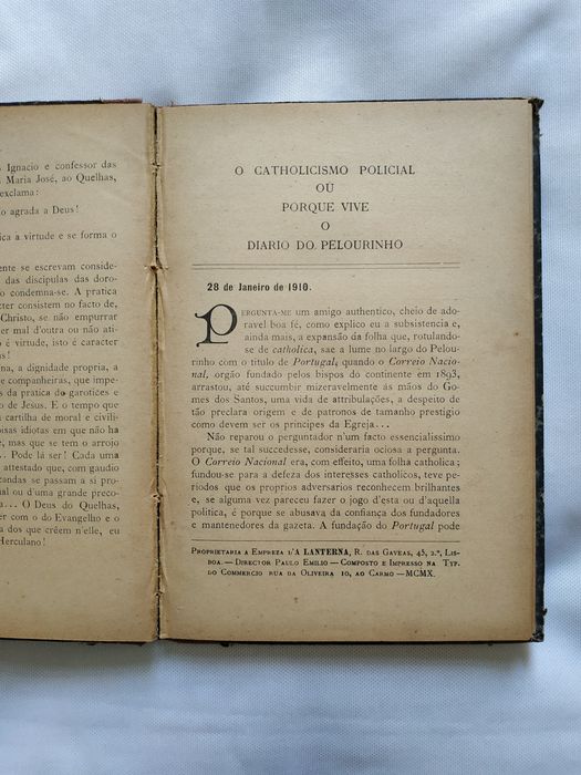 Livro Carta Aberta ao Sr Patriarcha de Lisboa  sobre a boa Imprensa de 1910