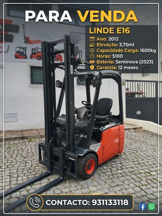 8700€+IVA Empilhador Elétrico Linde 1600kg, Elevação 3,75mt , Bat.2023, Garantia 12 Meses