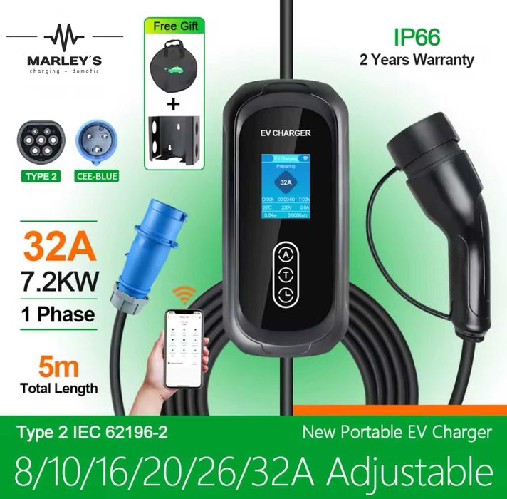 Portable Charger 7 kW - 32A - with APP - Wall Mount - Carrying Bag64738566815619121