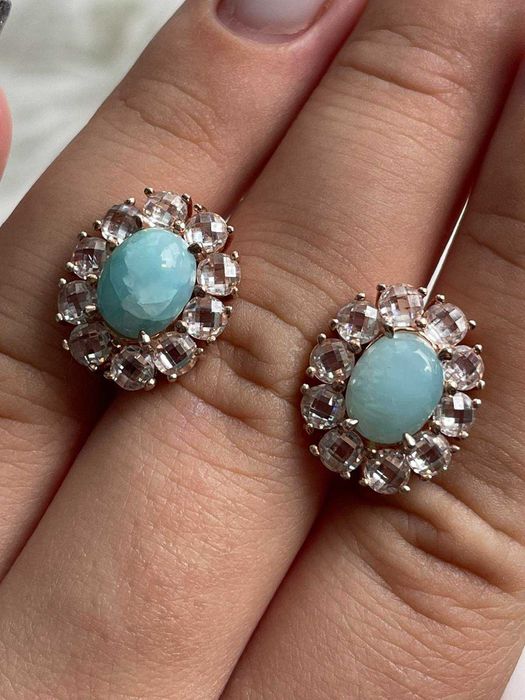 Серебряные серьги с ларимаром  и топазом