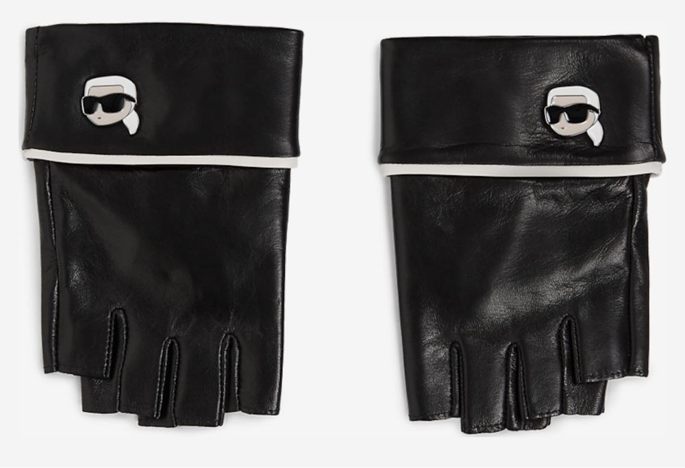 Rekawiczki Karl Lagerfeld, mitenki, skóra, nowe,  z logo, L