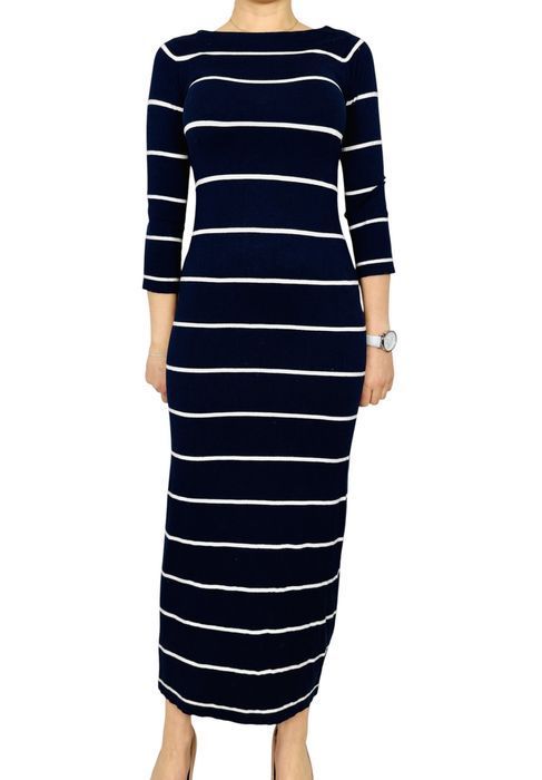 Granatowa sukienka maxi w białe paski S 36