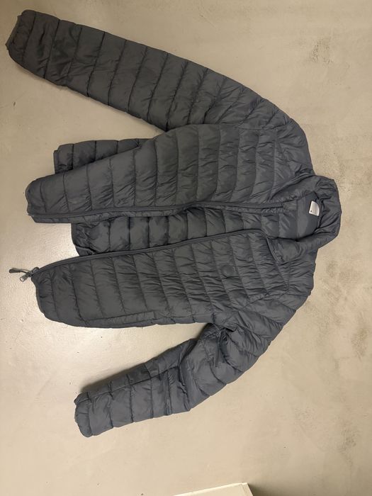 Casaco acolchoado de penas como novo azul/cinza