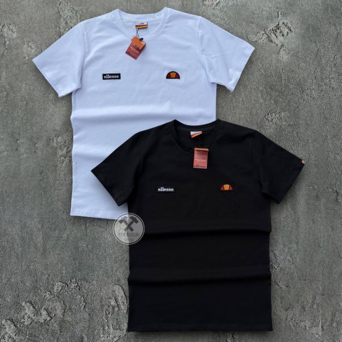 Футболка Ellesse Вишивка чоловіча чорна, біла | Мужская футболка Еллис черная, белая