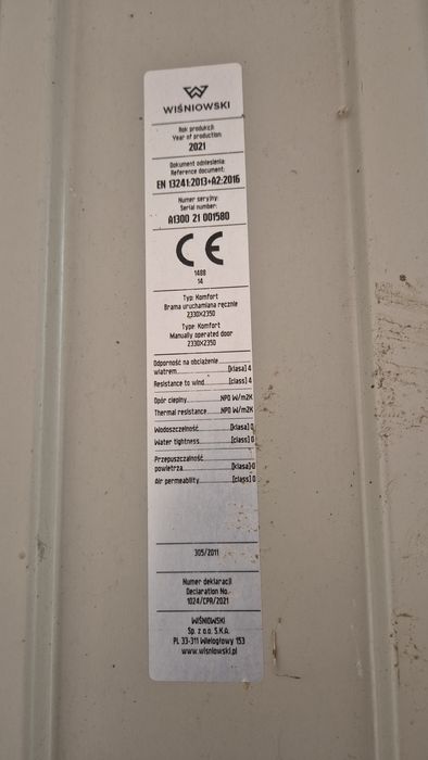 Brama garażowa Wiśniowski uchylna 233 x 235cm nowa kompletna