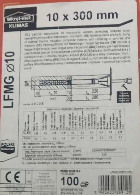 Kołek do styropianu wełny LFMG 10x300 Klimas Wkręt-Met