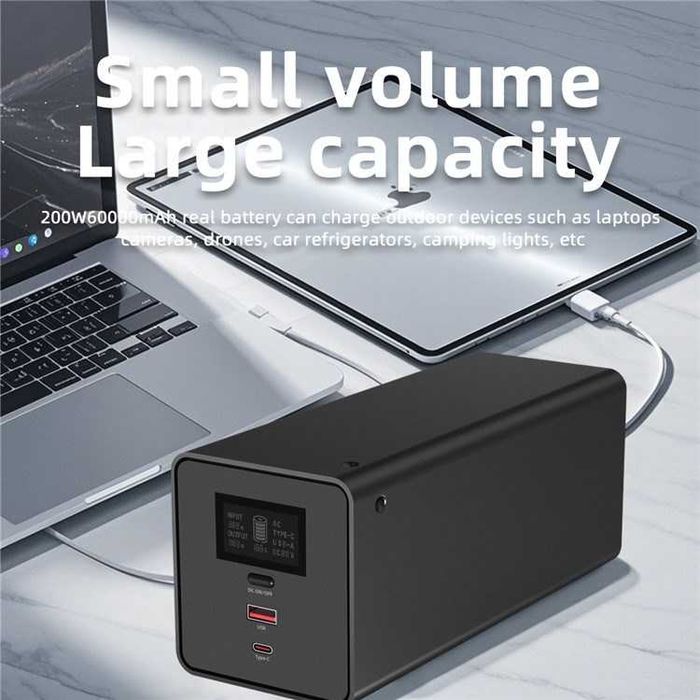 Зарядна станція для ноутбуків ETU200F 60000 mAh 60W PD, розетка 220В 200Вт