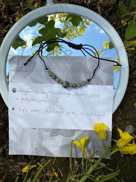 Bransoletka z kamieniami naturalnymi -  obsydian śnieżny i jaspis szary