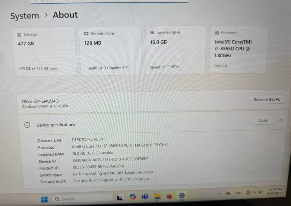 Ноутбук планшет фліп Asus ZenBook UX461FA IntelCore i7 8565U 16/512