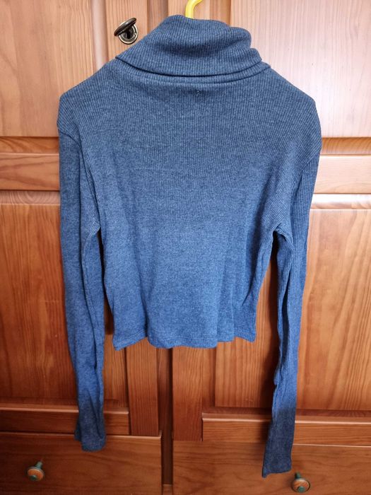 Camisola curta de malha azul escura/acinzentada Zara, tamanho S - nova