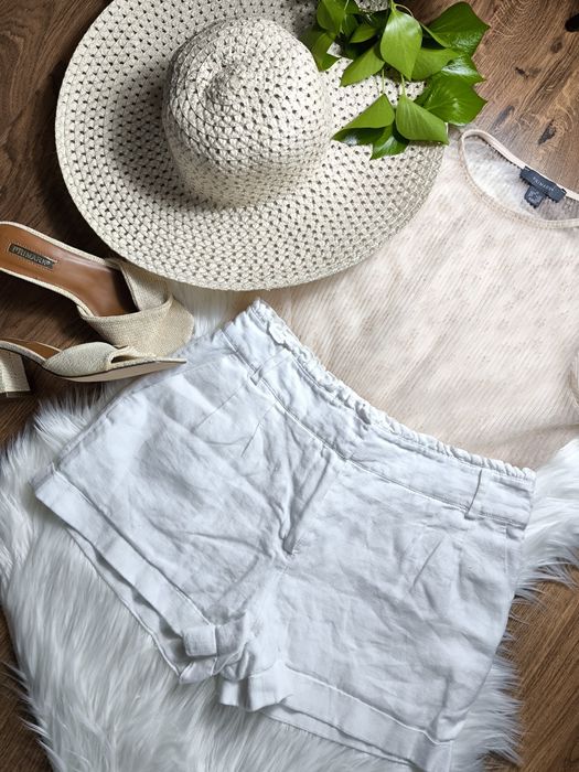 Lniane, białe, eleganckie spodenki damskie na lato, Next, rozmiar M