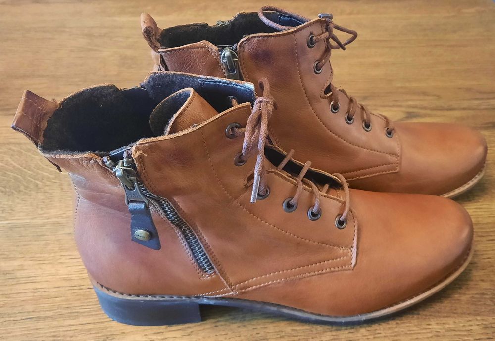 LASOCKI botki brązowe karmelowe na zamek skórzane obcas 3cm NOWE r. 41