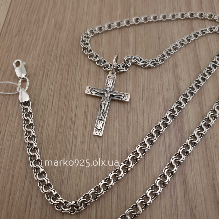 Срібний ланцюжок з хрестиком чоловічий Бісмарк 925 проба на шию