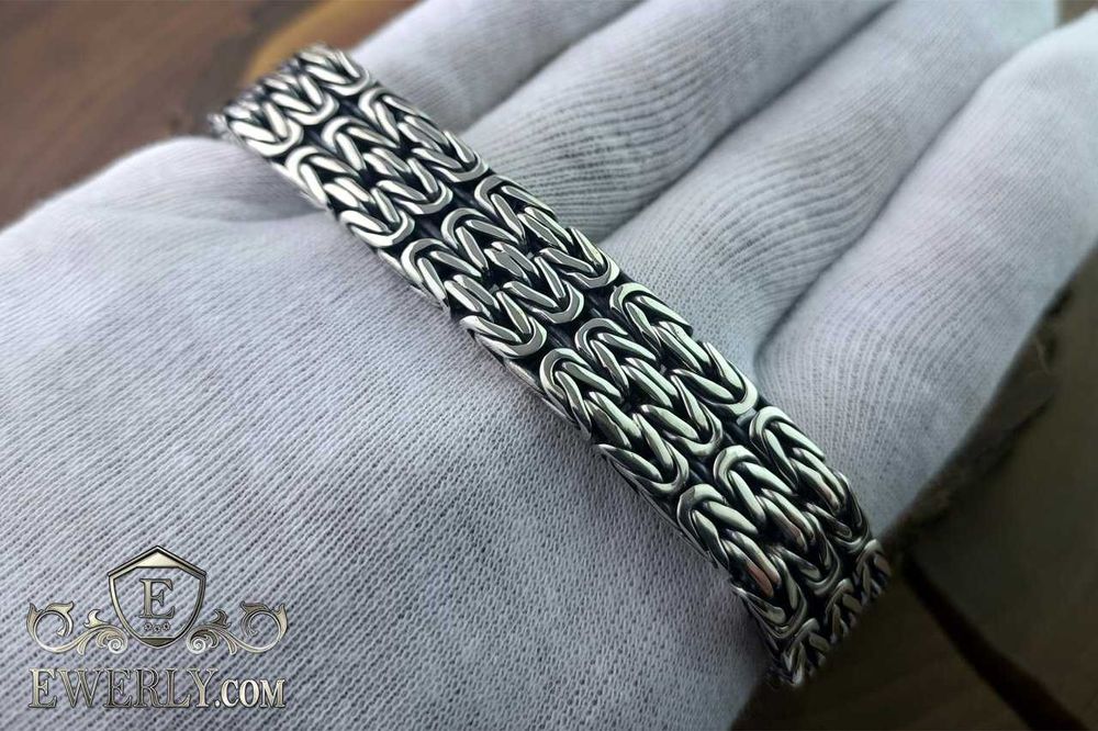 Широкий серебряный браслет Тройная Византия. Срібний браслет Візантія.