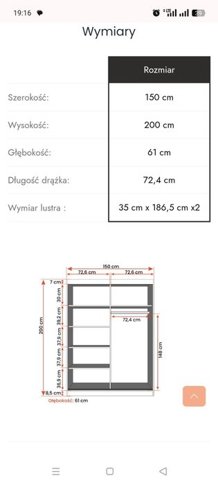 Szafa z lustrem dwu drzwiowa