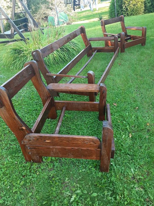 Stelaż dębowy , kanapa ,fotele