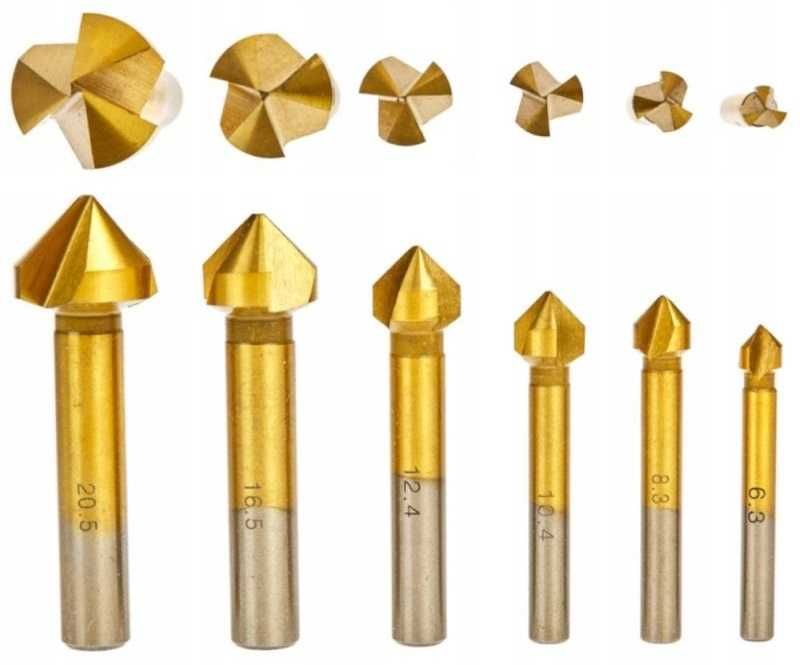 Zestaw Frezów stożkowych - pogłębiacz HSS TiN kpl 6szt