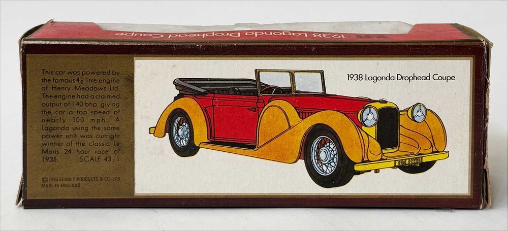 Y-11 Matchbox_1938 LAGONDA Drophead Coupe. Série “Models Of Yesteryear”. Completo, como novo.