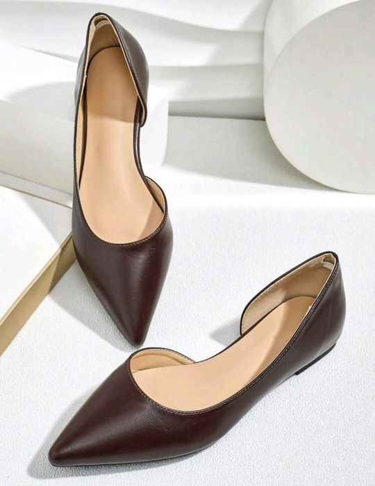 Mulheres Pointed-Toe Coffee Brown Ballet Flats  41