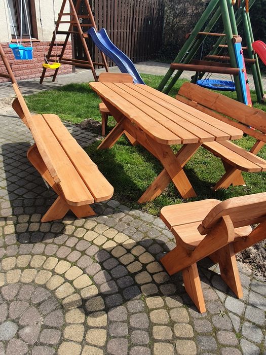 Meble ogrodowe stół ława ławki grube solidne ciężkie różne wzory