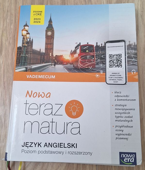 Nowa Teraz Matura. Język angielski – Vademecum (Poziom podstawowy i rozszerzony)” wydawnictwa Nowa Era (wydanie 2023/2024).