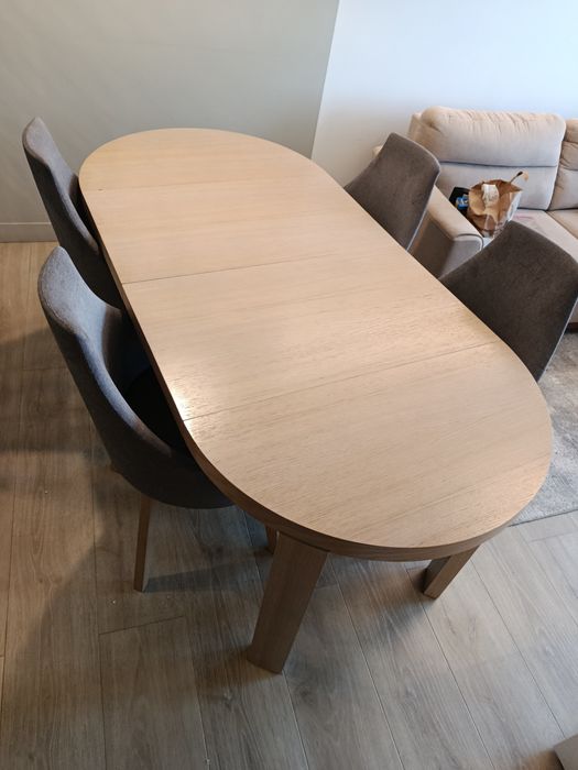 Solidny Stół Rozkładany Dąb (90-190cm) + 5 Krzeseł | 3 Warianty