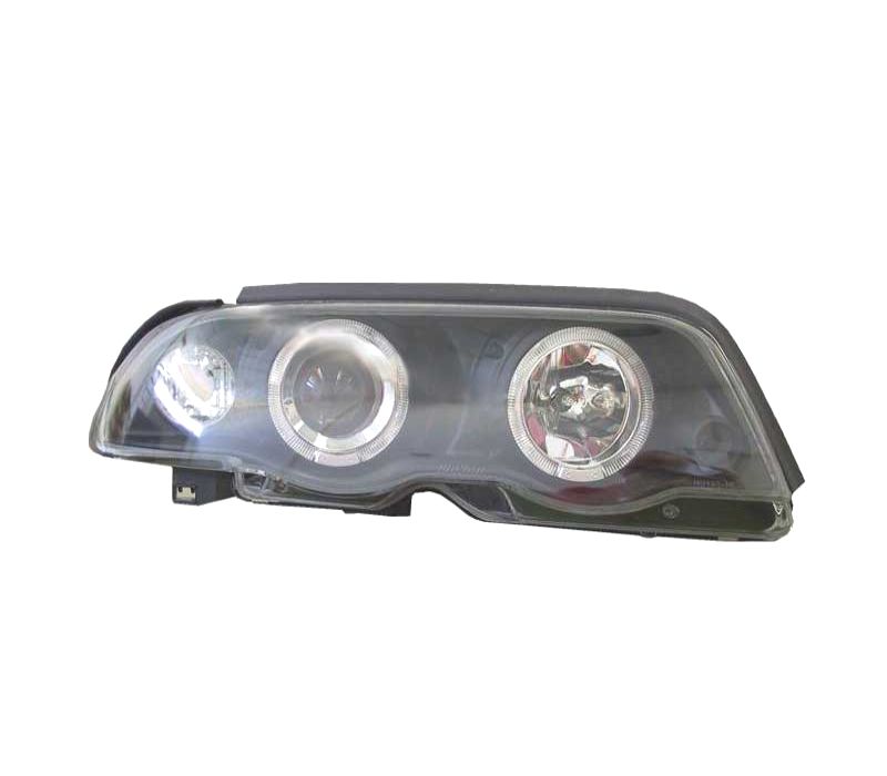 FARÓIS FRONTAIS BMW E46 4P 98-01 ANGEL EYES FUNDO PRETO