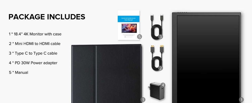 Портативний монітор Uperfect 18.4" 4K M184T02 IPS USB-C