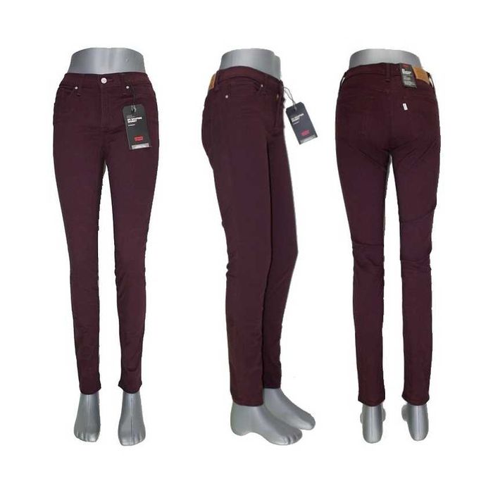 Damskie jeansy Levi's 311 - Skinny bordowe rurki Levis nowe - W27/L30