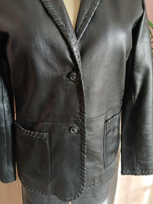 Amaranto skórzana Kurtka r,M z plecionką, real leder