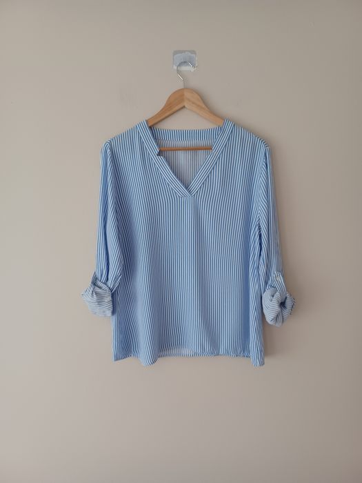 Wiskozowa bluzka casual Xl biała niebieskie paski