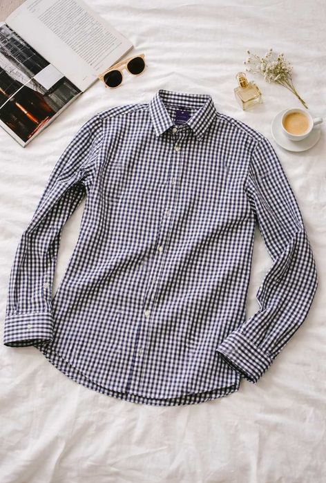 Męska koszula klasyczna w kratkę L | Długi Rękaw | Basic