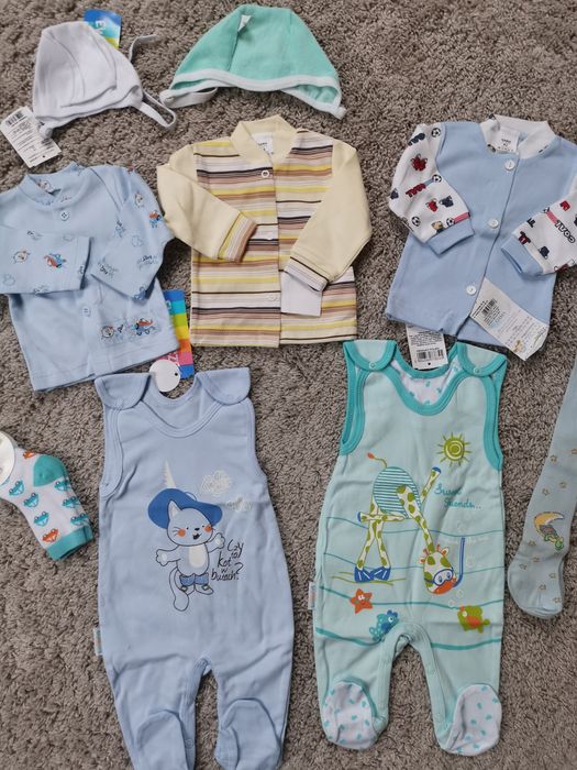 NOWA wyprawka paka niemowlęca śpiochy kaftanik czapki rajstopy 62
