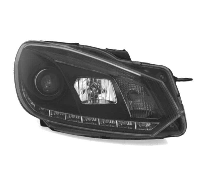 FARÓIS FRENTE DRL VOLKSWAGEN VW GOLF 6 08-12 FUNDO PRETO