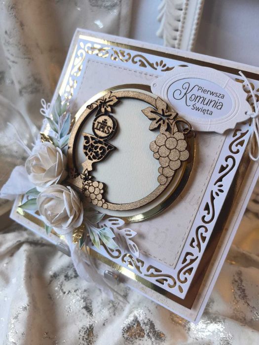 Ręcznie robiona kartka na Pierwszą Komunię Świętą –gotowa do wręczenia