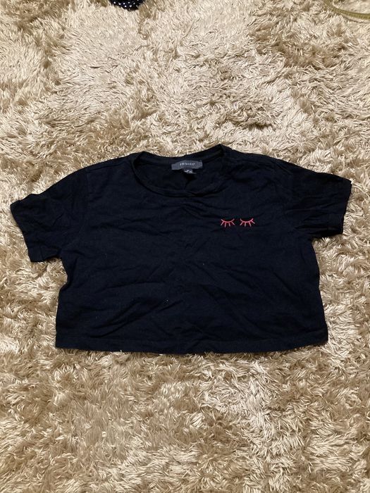 Czarny crop top koszulka na krótki rękaw primark XXS 32 rzęsy