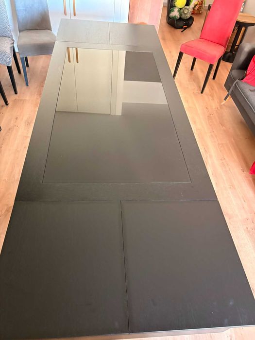 Mesa Jantar Extensível Wengué, tampo vidro temperado (6 Cadeiras opcionais)