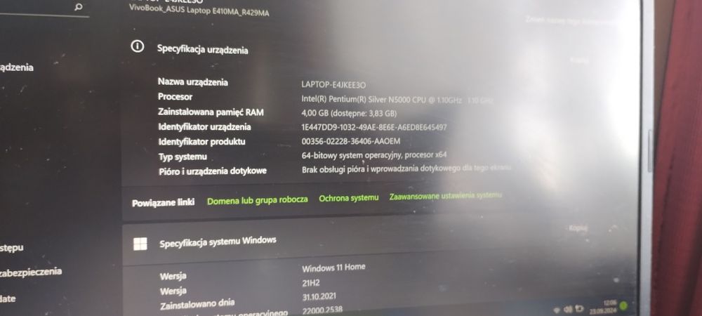 Laptop Asus E410 Uszkodzony działający